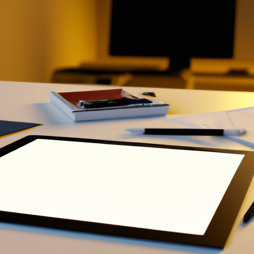 Modern minimalist studio desk with animation sketches and tablet